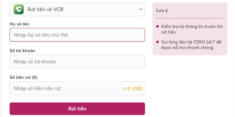 Tiến hành lập lệnh rút tiền HB88.